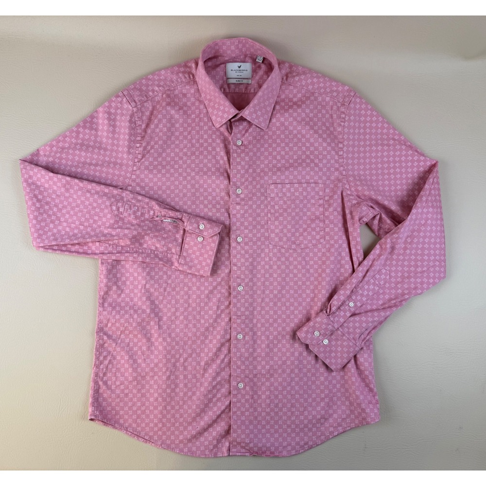 Modern Geometric Button Down Cotton Peach Slim‎ Fit XL Blackberrys